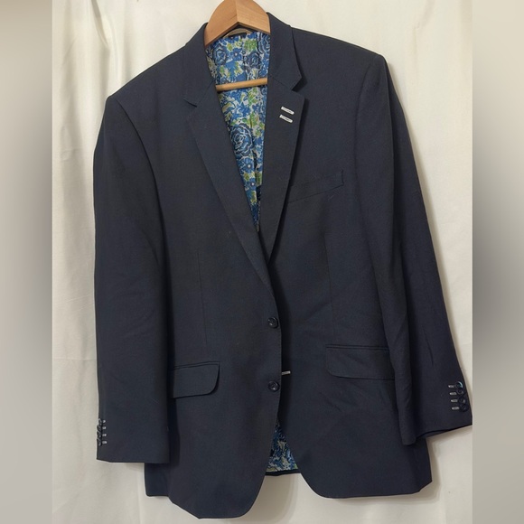 1926 Originals A Haggar Co Navy Blazer Suit Jacket Floral Lining 2 Button 42R - Picture 1 of 6